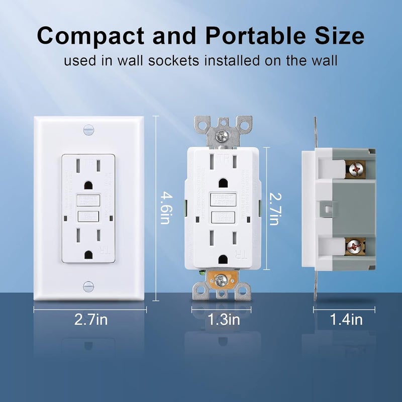 3GRACE 15 Amp GFCI Outlet, Tamper-Resistant GFI Receptacle with LED Indicator, Self-Test Ground Fault Circuit Interrupter, Decorator Wall Plates and Screws Included, UL Listed, White（10 Pack） - Image 5